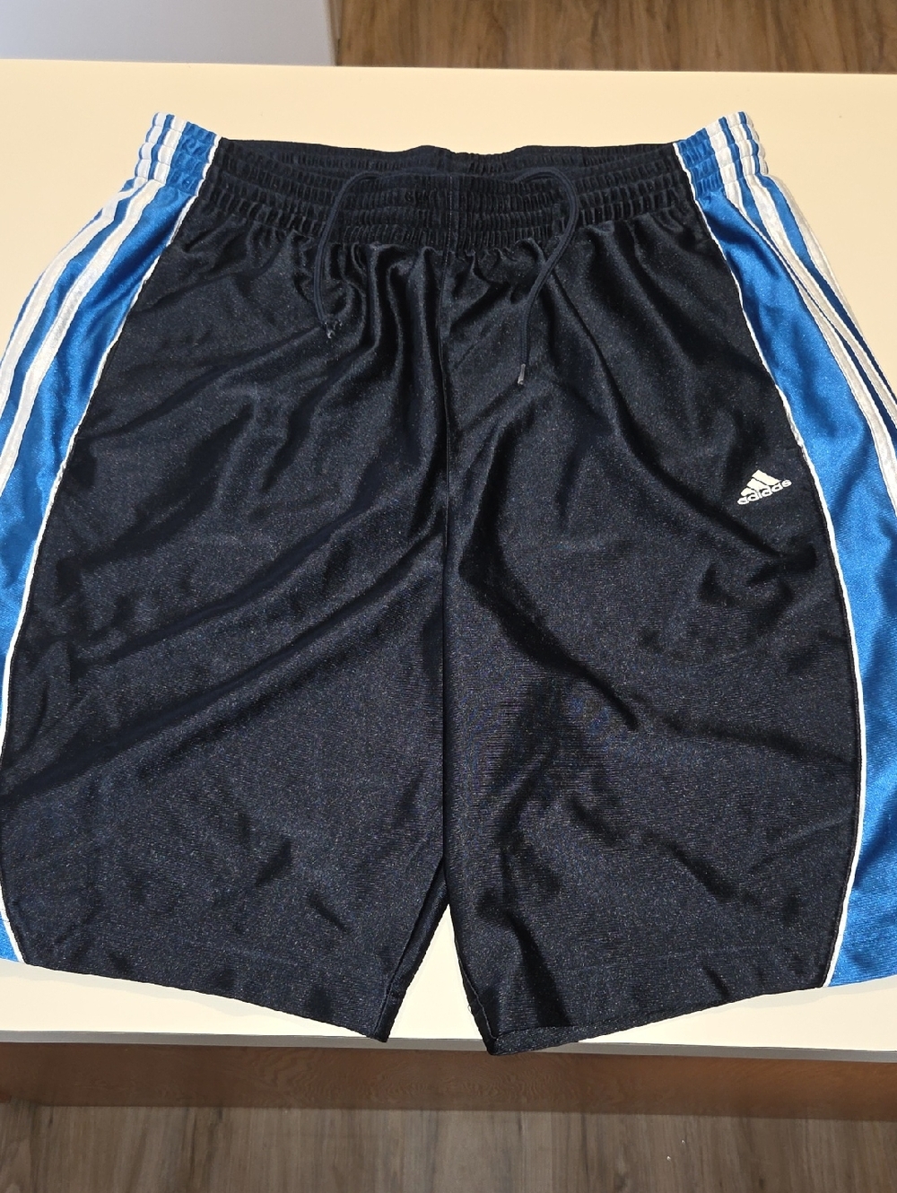 adidas Dazzle Black Shorts with Blue Side Panels